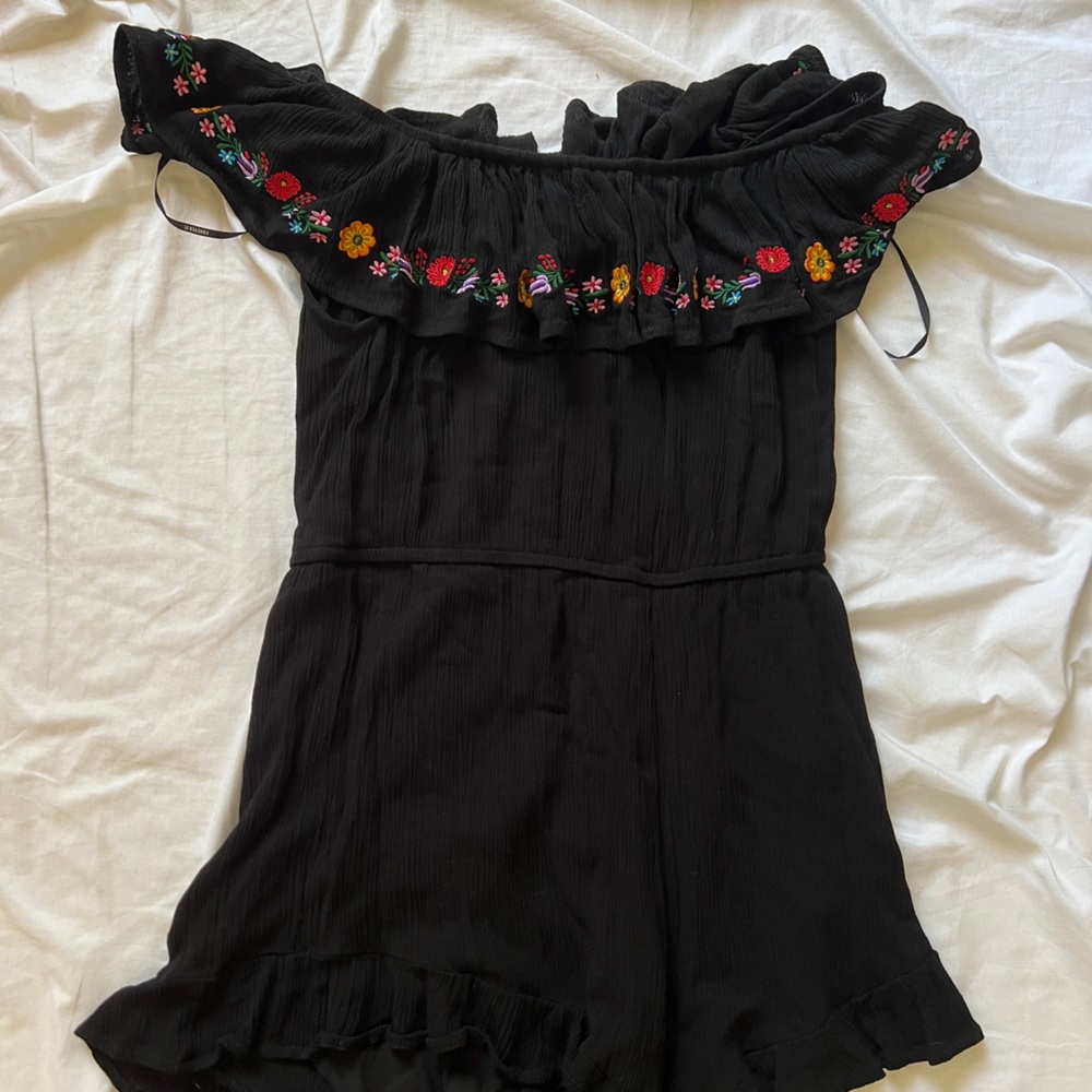 Off the Shoulder Embroidered Romper
